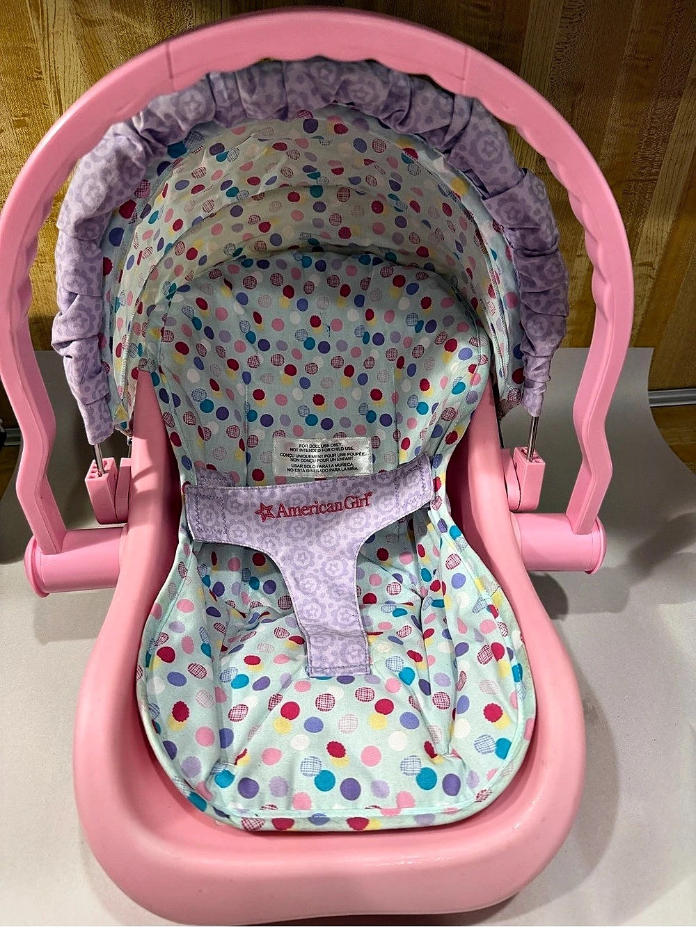 American Girl Doll Car Seat Carrier Baby Bouncer in Pink & Purple